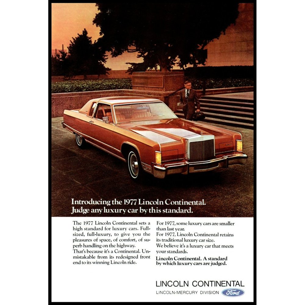 1977 Lincoln Continental 2 Door Luxury Car Vintage Print Ad Businessman Wall Art